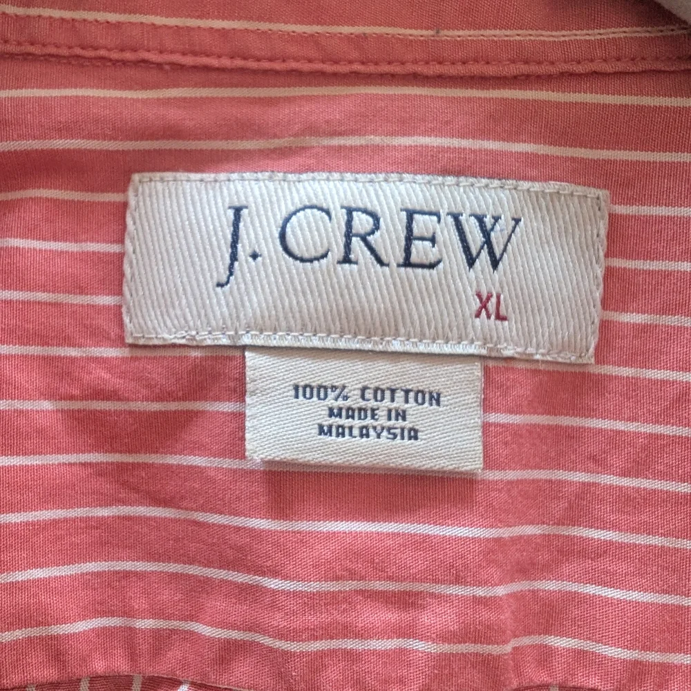 J. Crew Coral Pink White Striped Casual Button Down Cotton Shirt Classic Fit L/S